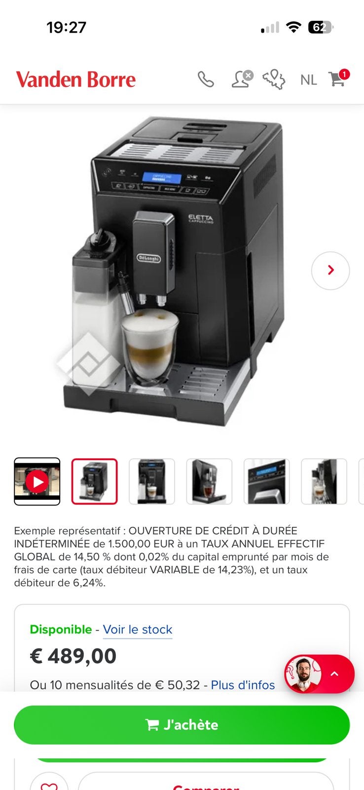 Delonghi Cappuccino Eletta Espressomachine, Ophalen, Gebruikt, Espresso apparaat, Gemalen koffie
