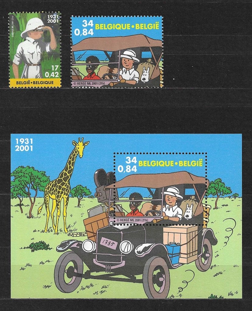 Belgique OPC 3048-49 + BL93 Tintin en Afrique **, Enlèvement ou Envoi, Non oblitéré, Neuf