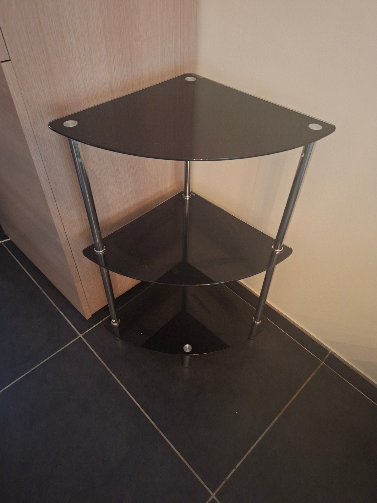 étagère 3 étages noire en verre, Maison & Meubles, Moins de 55 cm, Comme neuf, Verre, Enlèvement