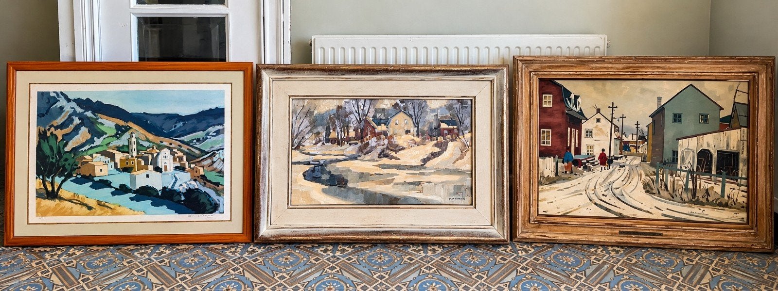 Set van 3 vintage ingelijste schilderijen Landschappen
 Pr, Antiek en Kunst, Ophalen
