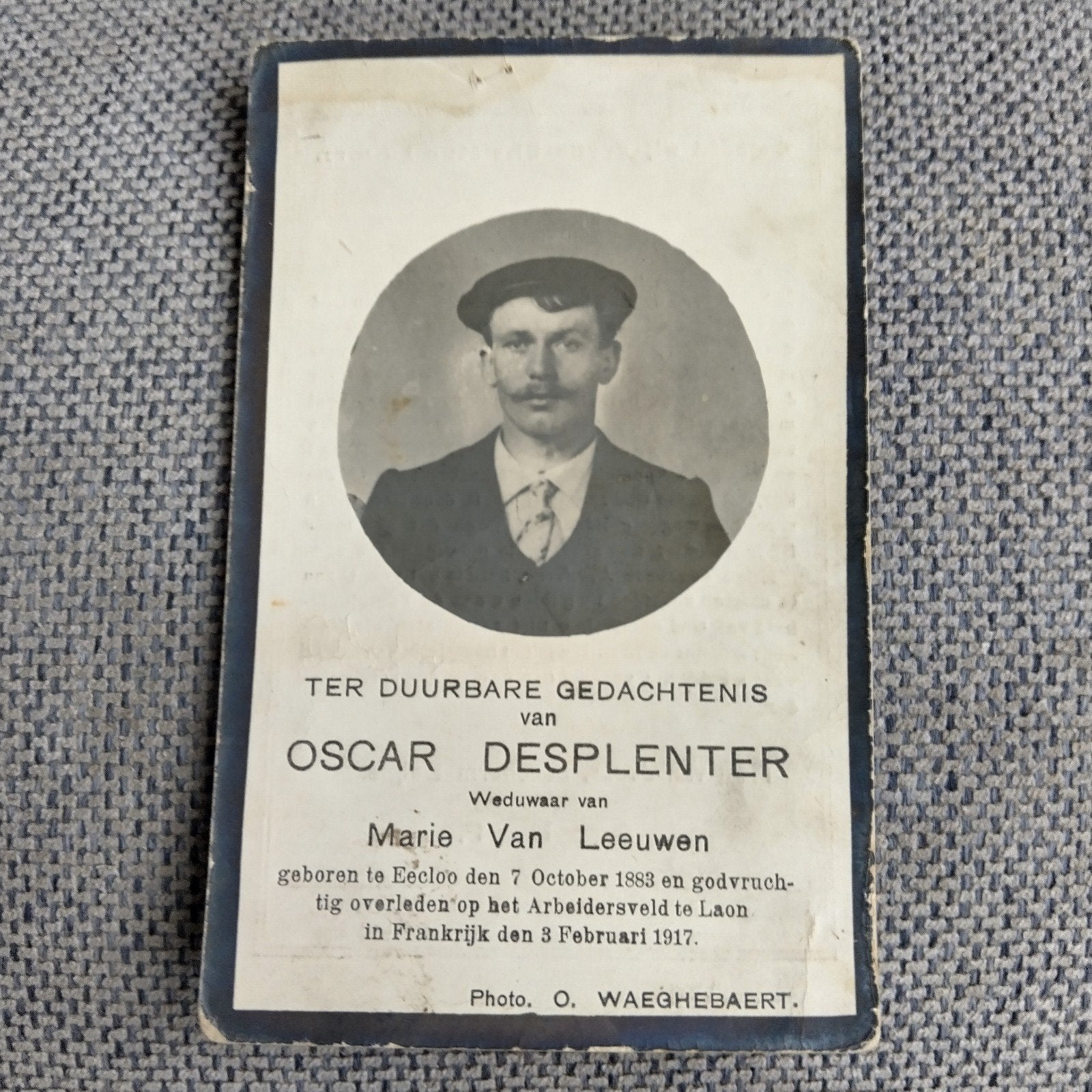 BP civielarbeider Oscar Desplenter, Verzamelen, Ophalen of Verzenden, Bidprentje
