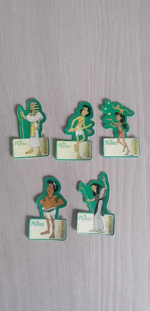 5 magnets Papyrus (Pub. Planta)., Enlèvement ou Envoi, Autres personnages, Comme neuf, Statue ou Figurine