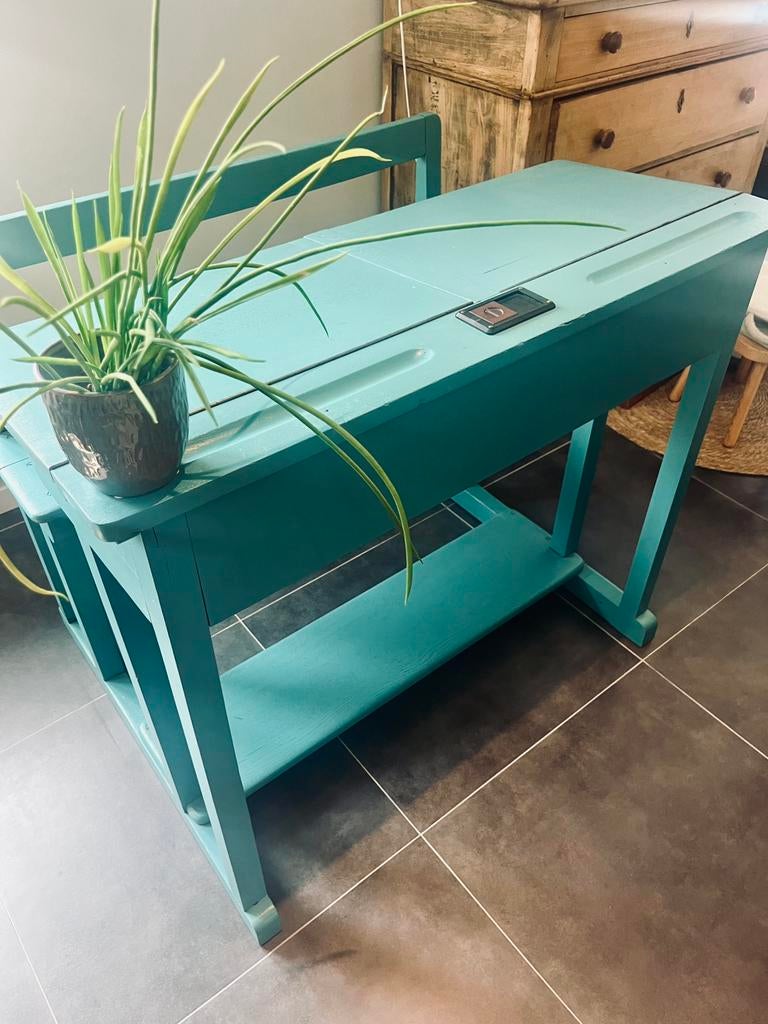 Schoolbank  appel blauw zeegroen, Kinderen en Baby's, Ophalen, Gebruikt, Tafel(s) en Stoel(en)