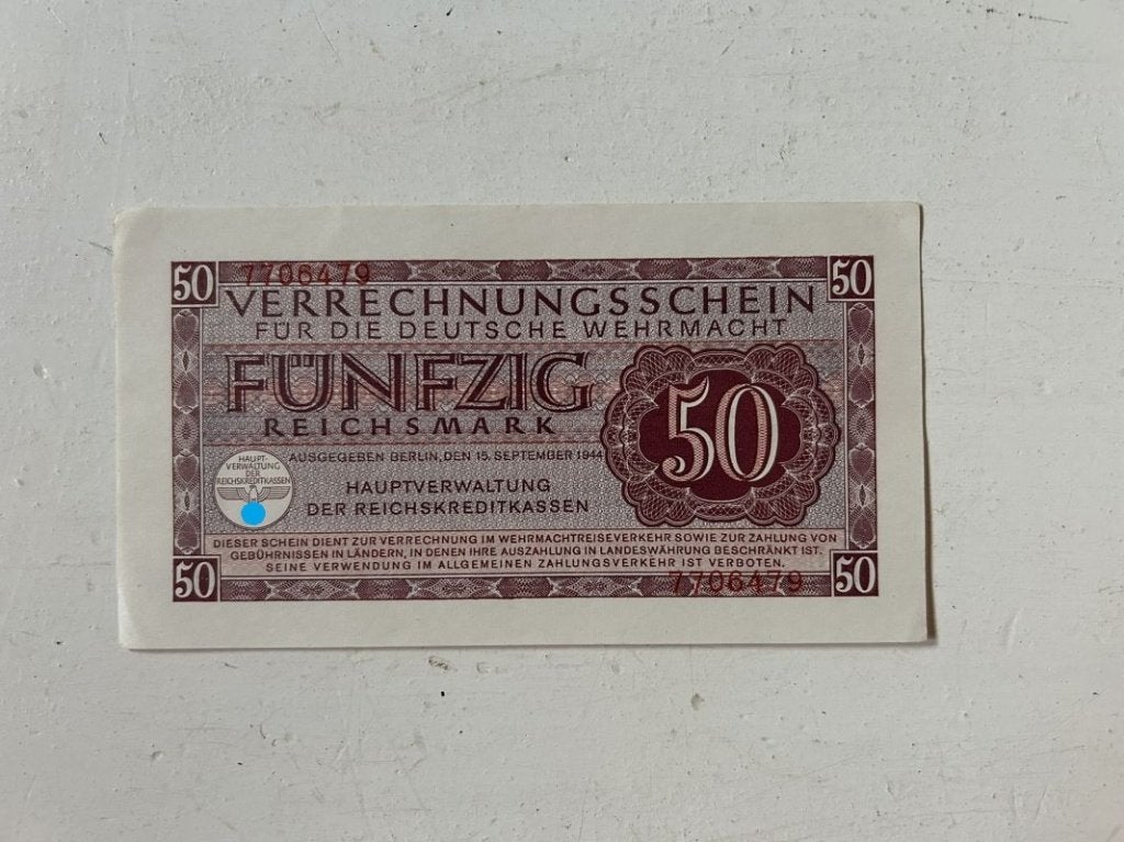 Duits bankbriefje van 50 Reichsmark Wehrmacht - 1944- wo2, Ophalen of Verzenden, Duitsland, Los biljet