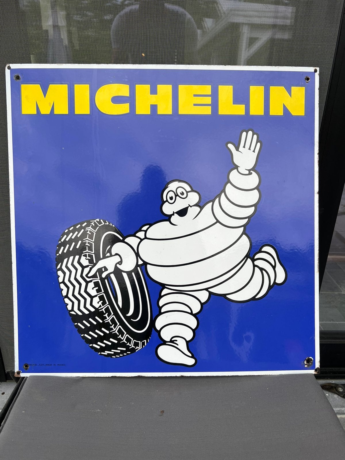 Emaille plaat Michelin dubbelzijdig, Verzamelen, Ophalen, Gebruikt, Reclamebord