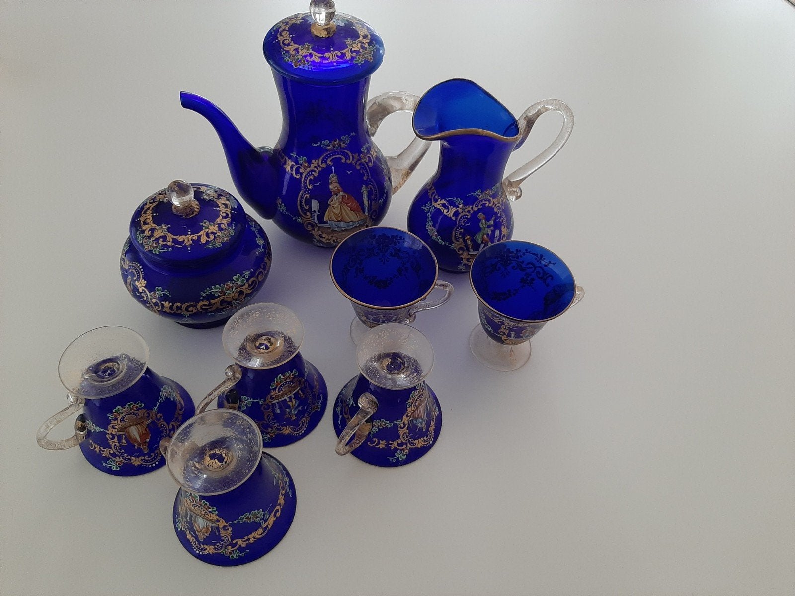 Antiek Venetiaans Murano kobaltblauw glas serviesje, Ophalen