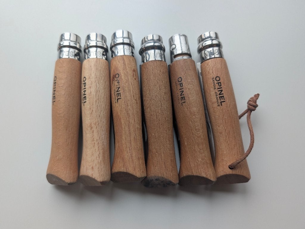 6 x opinel no 8 inox zakmes, Ophalen of Verzenden, Gebruikt