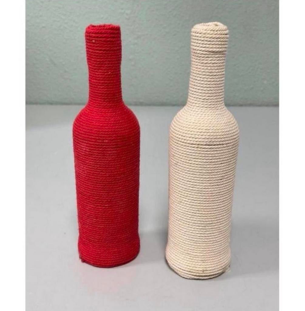 2x deco decoratie vaas flesjes bierfles met wol touw vazen, Ophalen of Verzenden