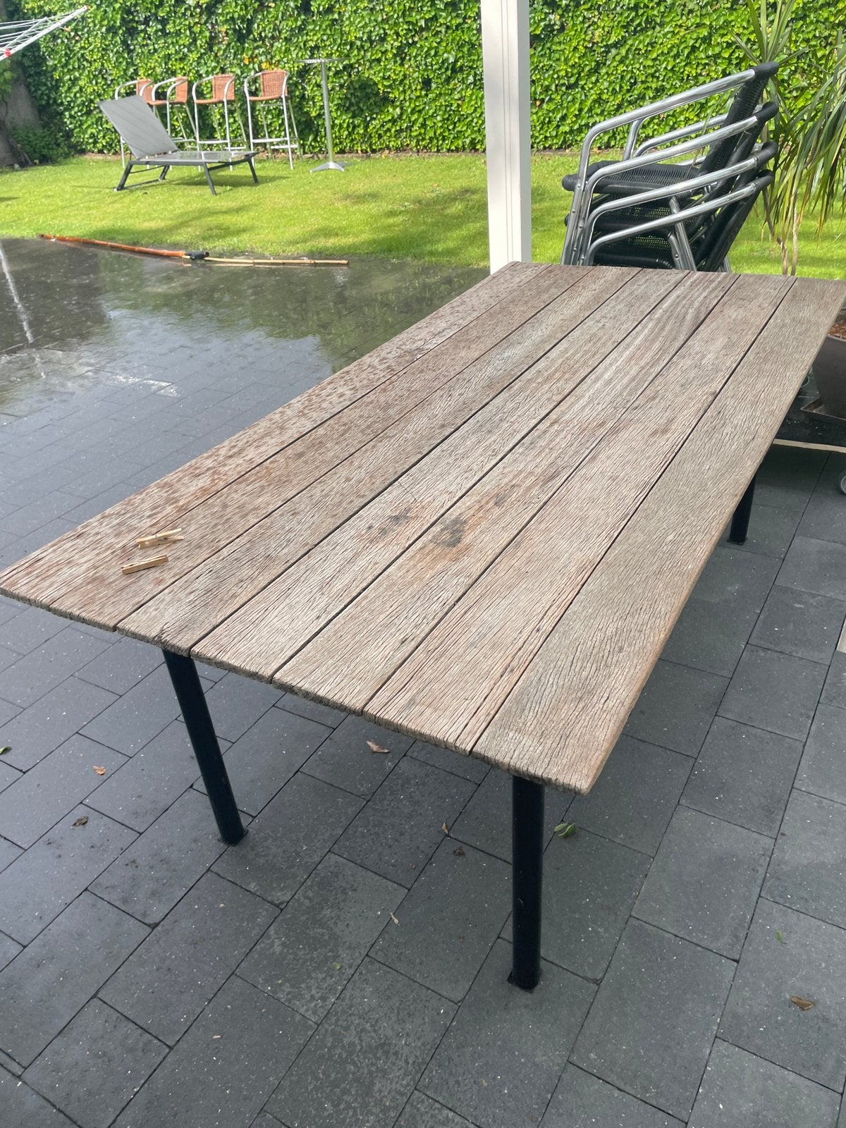 Teakhouten buiten tafel lengte 200 cm breedte 100 cm, Tuin en Terras, Tuintafels, Ophalen, Gebruikt, Rechthoekig, Teakhout