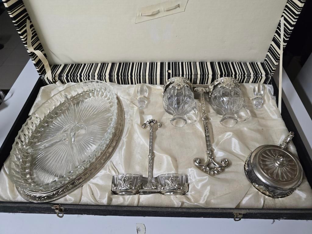 Luxe Italiaanse Kristallen Tafelset - Verzilverd - 5-delig (, Antiek en Kunst, Ophalen of Verzenden