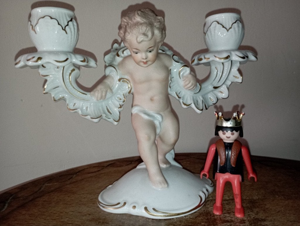 687) Kandelaar Wallendorf Cherub / Putti, Ophalen of Verzenden