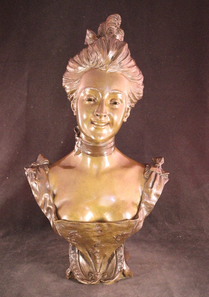 Grand buste ancien Art Nouveau, Enlèvement ou Envoi, Art nouveau, Buste