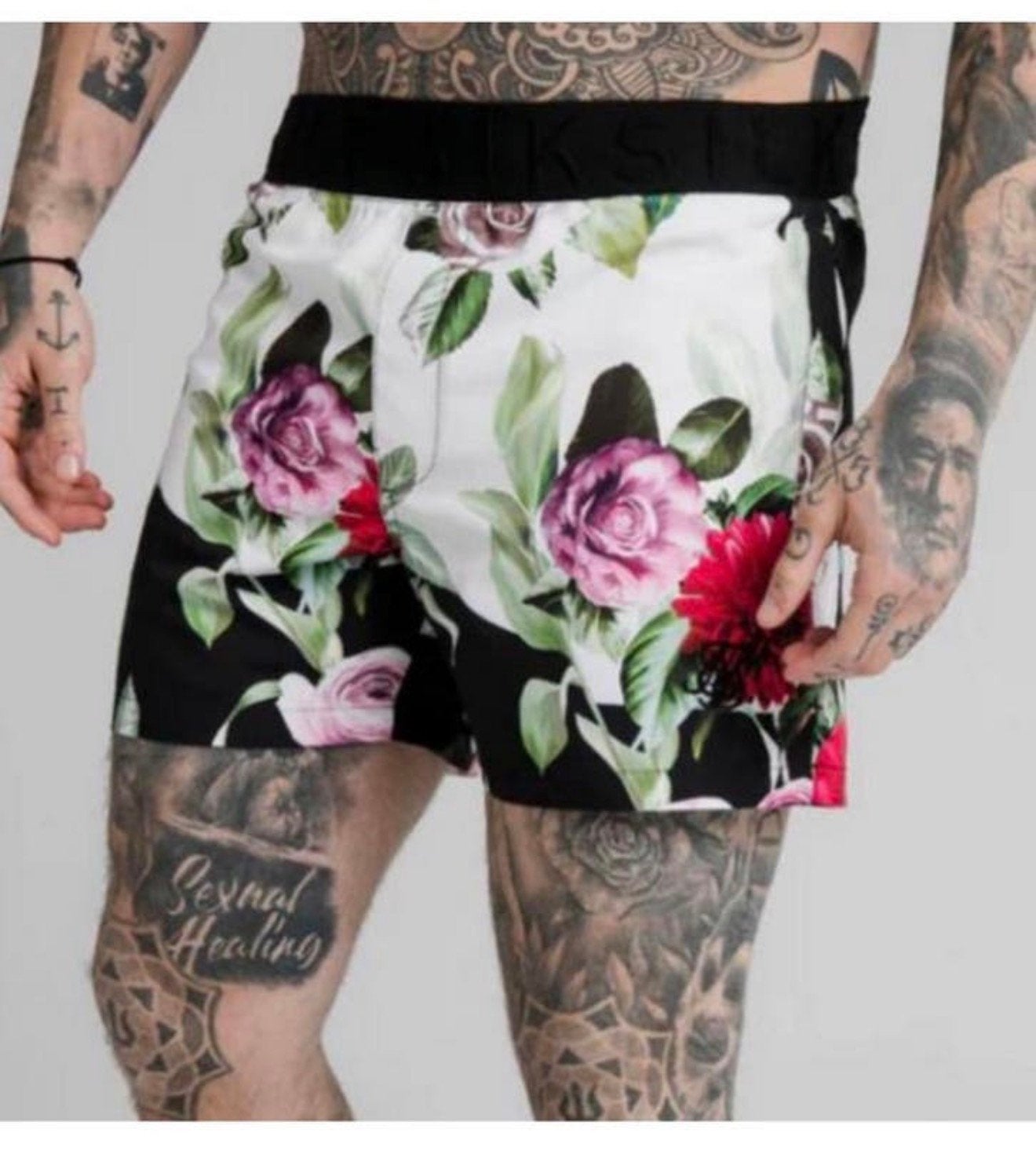 Short de bain noir à motif floral, maillot de bain fleuri, Enlèvement ou Envoi, Taille 46 (S) ou plus petite, Short de bain