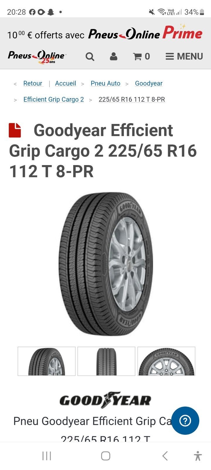 PNEUS GOODYEAR 225/65 R16 112H EFFICIENT GRIP CARGO (4), Enlèvement, Neuf