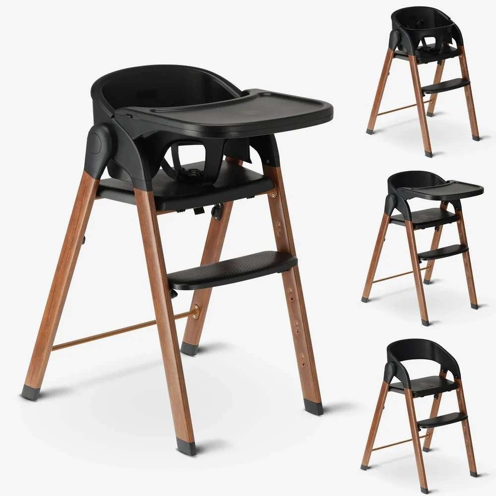 Deryan Luxe Kinderstoel - Inklapbaar - Zwart/Houtlook, Enlèvement ou Envoi, Comme neuf, Chaise pliante, Coulissant