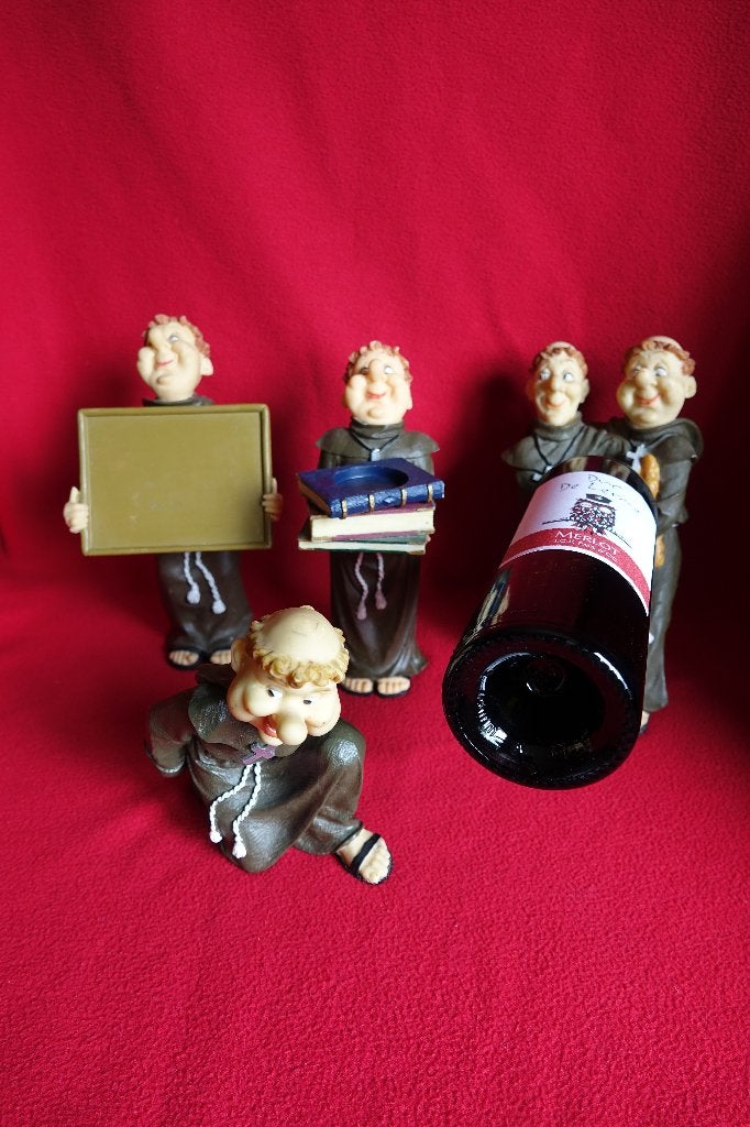 Vintage grappige monniken beeldjes wijnfleshouder ea, Ophalen of Verzenden