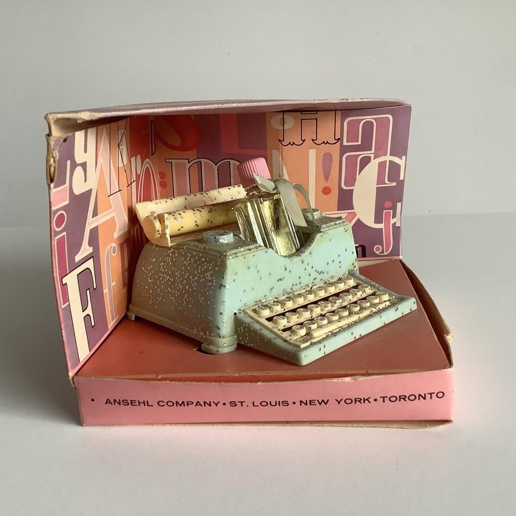Vintage Novelty Ansehl & Co perfume typewriter, Ophalen of Verzenden, Zo goed als nieuw, Miniatuur, Gevuld