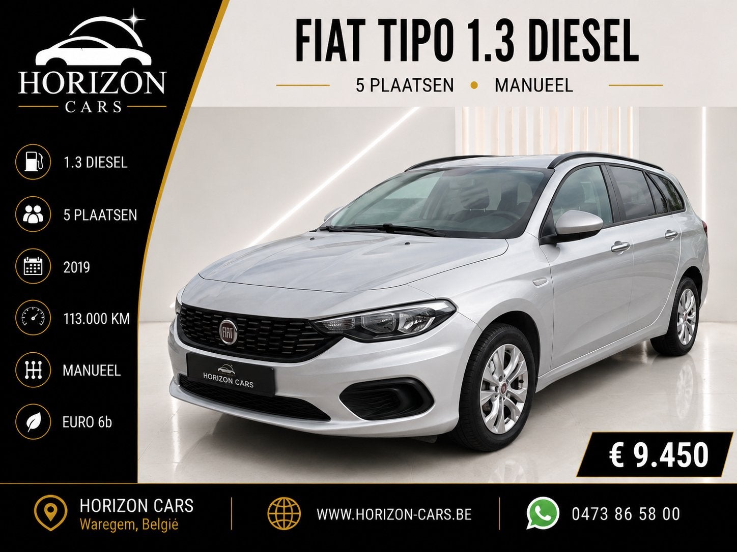 Fiat Tipo 1.3 Diesel Break (Euro 6b) + Garantie, Auto's, Fiat, 1295 cc, Dealer onderhouden, Euro 6, 5 deurs