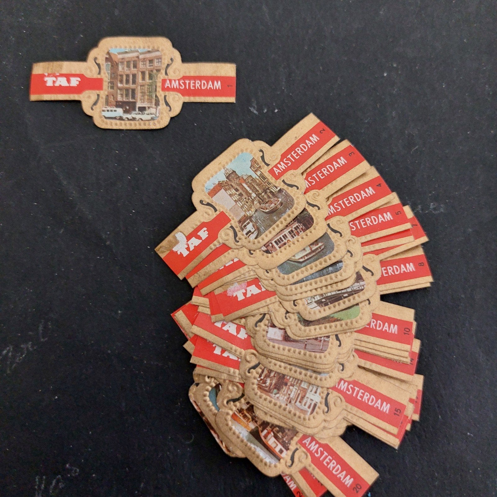 complete reeks sigarenbandjes TAF: Amsterdam, Collections, Enlèvement ou Envoi, Bagues de cigare