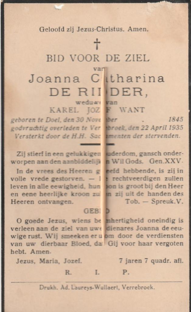 Bidprentj Verrebroek, Verzenden