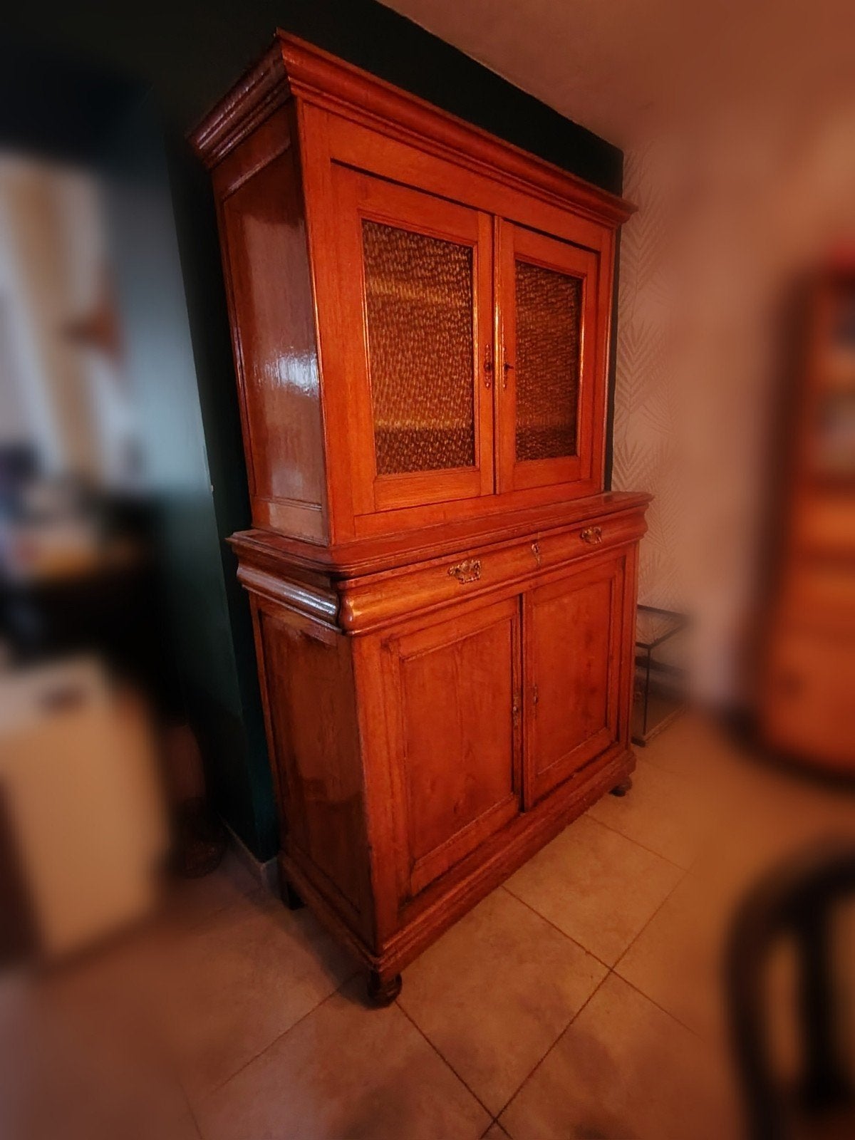 Buffet deux corps ancien en chêne, style Louis-Philippe, Maison & Meubles, Chêne, Louis Philippe, 100 à 150 cm, Enlèvement