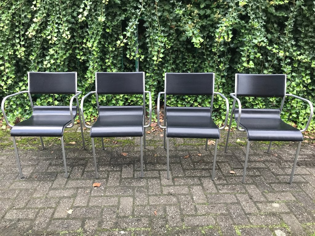 4x Stoelen design - Leer & Geborsteld staal   µf, Enlèvement, Cuir