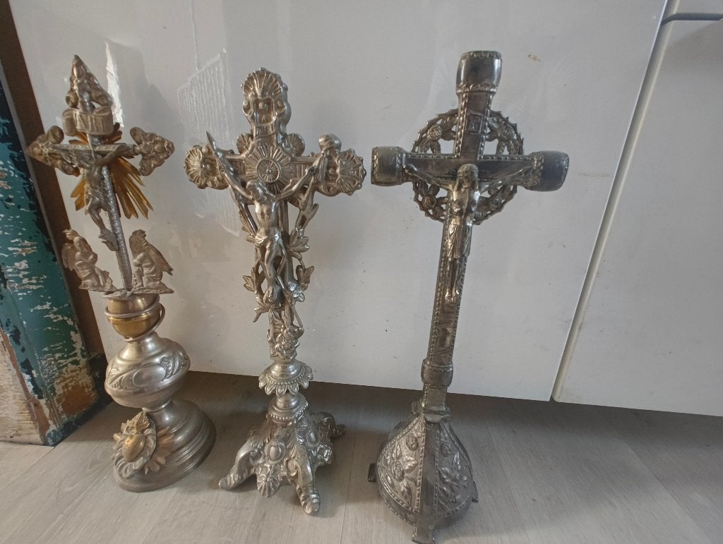 3 magnifiques crucifix d'autel français anciens vers 1900, Enlèvement