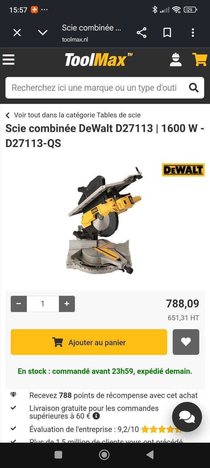 scie dewalt professionnel 305mm en tres bonne état, Enlèvement ou Envoi, 70 mm ou plus, Utilisé, Dewalt