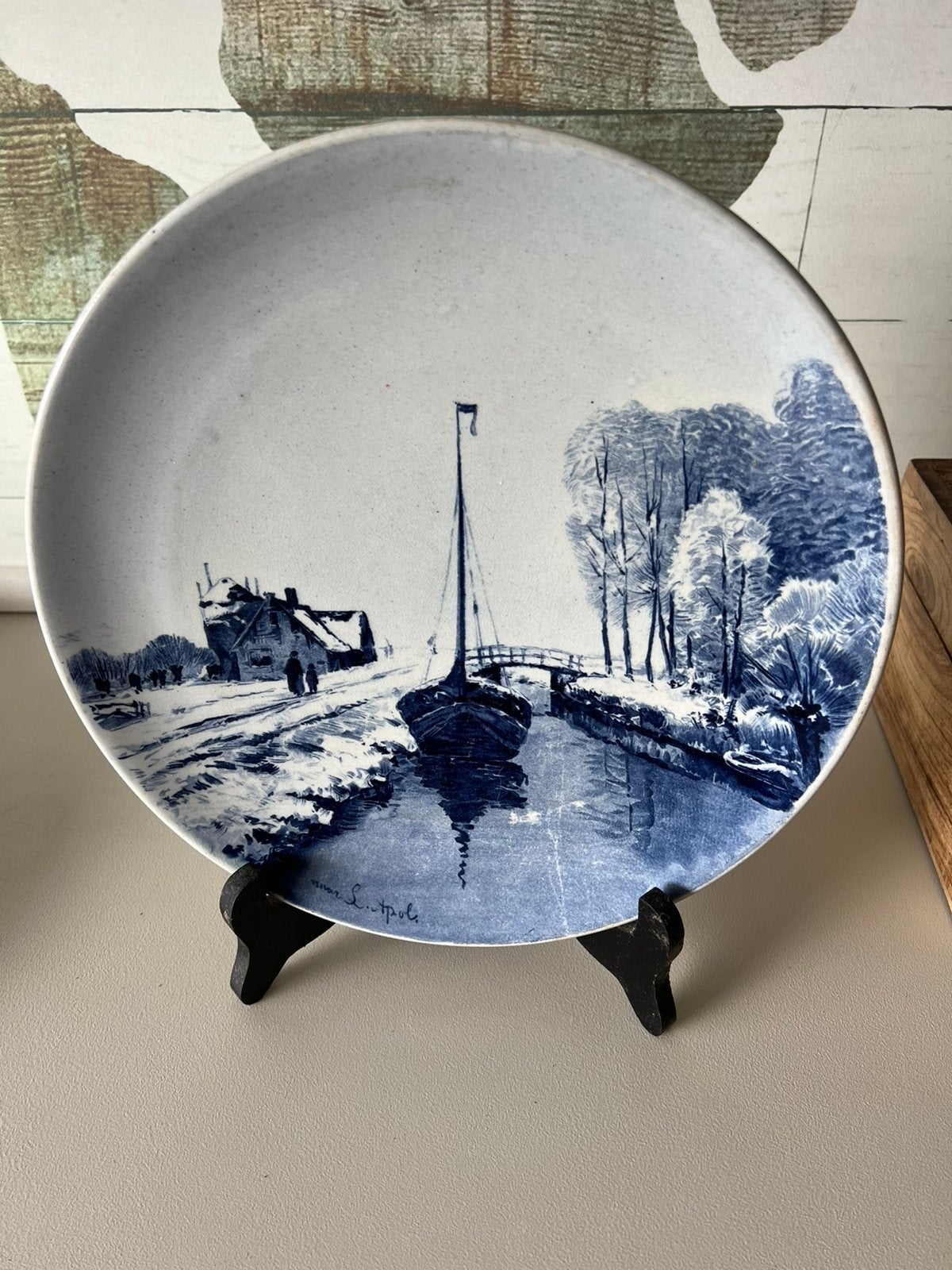Antiek/Vintage Delfts Blauw Wandbord – Naar Louis Apol, Ophalen