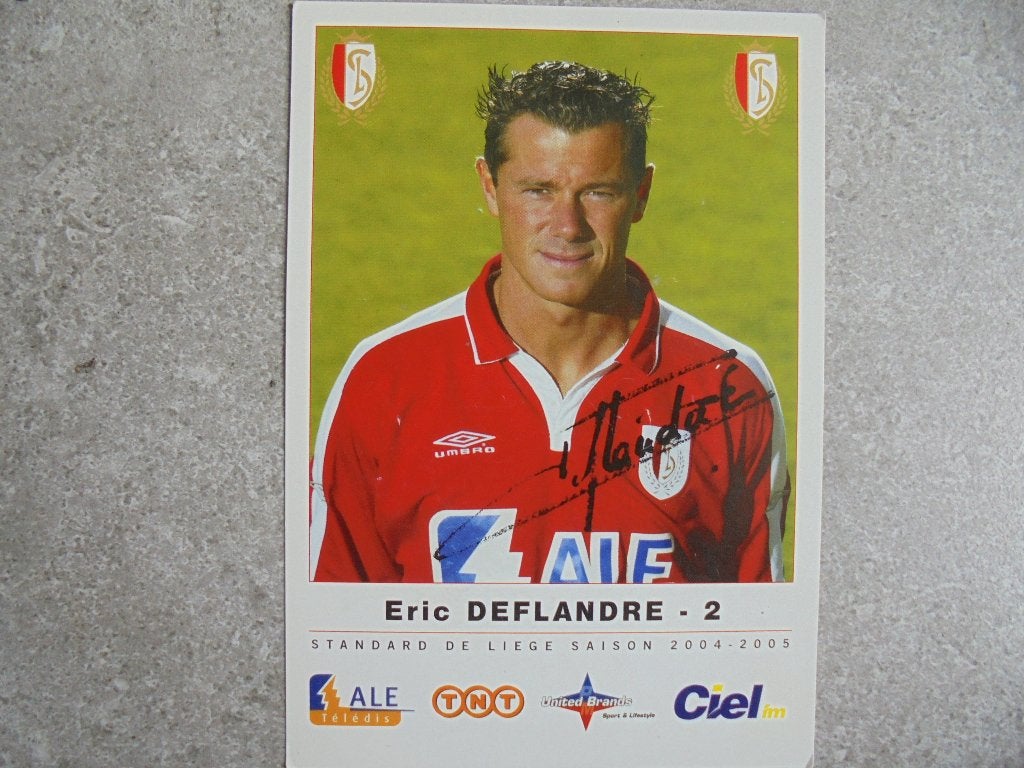 Gehandtekende foto voetballer Eric Deflandre, Verzenden, Foto