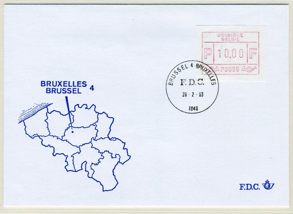 (B) Enveloppe ATM55 FDC 1983 - Bruxelles 4 (P3055), Envoi, Affranchi, Oblitération 1er jour