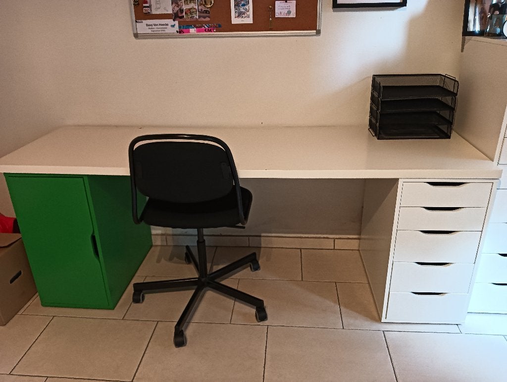 Bureaublad met 2 kasten,stoel,lamp, Ophalen, Demontabel, Gebruikt, Spaanplaat of MDF