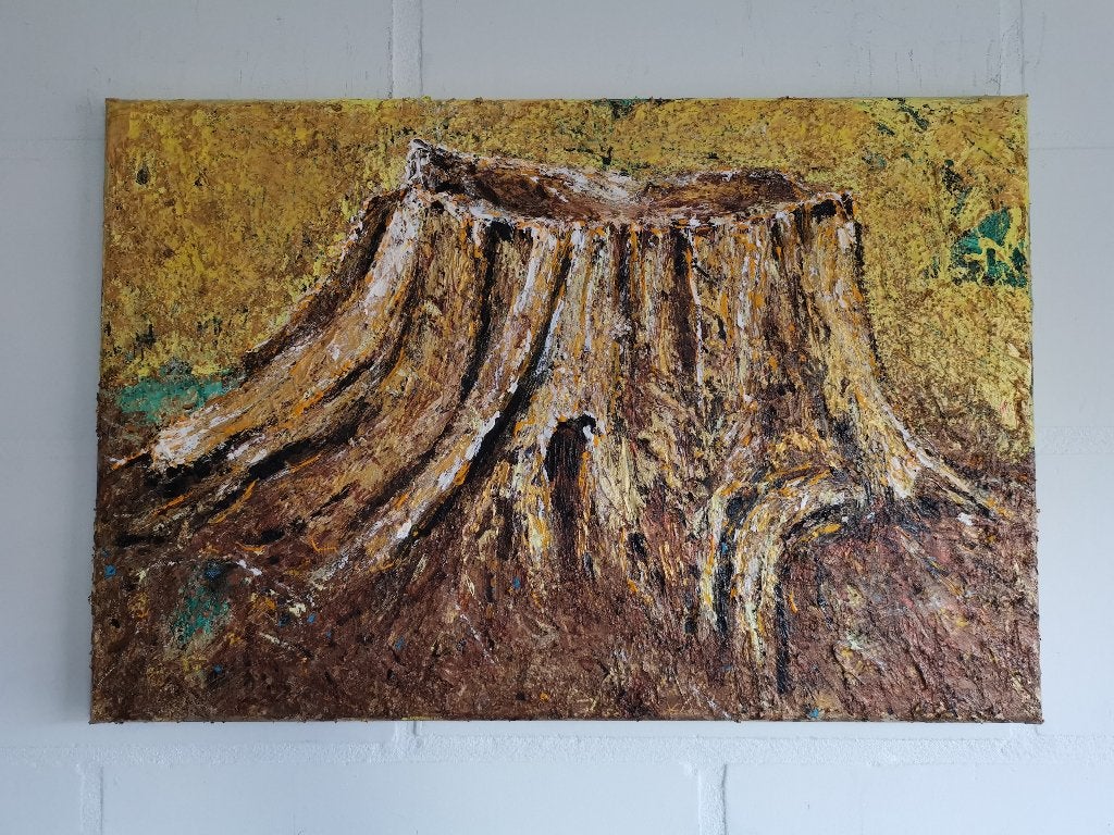 Boomstronk - herinnering aan een lang leven, Antiek en Kunst, Ophalen, Gesigneerd, Acrylverf, Landschap