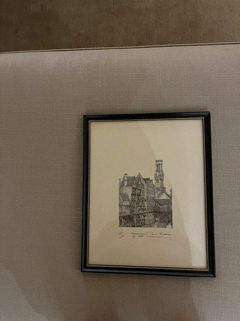 ORIGINELE LITHO Rozenhoedkaai Brugge, Achter glas, Schilderij, Zwart, 32 cm
