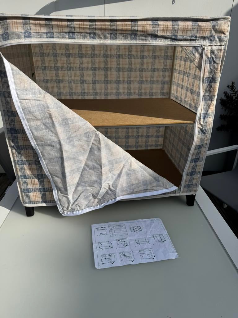 Compacte stoffen kledingkast/opbergkast – Blauw geblokt, Ophalen, Zo goed als nieuw, Campingkast