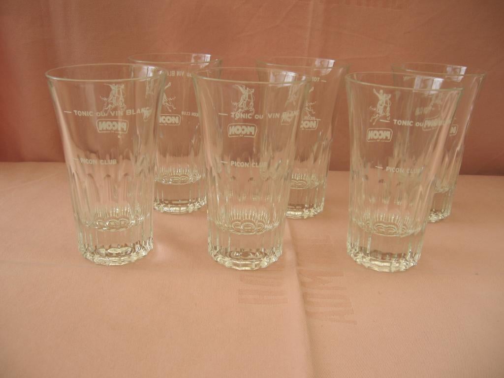 6 verres Picon avec texte blanc Tonic ou..., Collections, Marques & Objets publicitaires, Enlèvement ou Envoi, Comme neuf, Ustensile