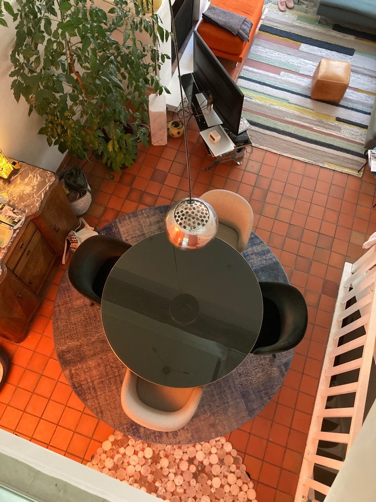 Ruime ronde eettafel met glas - groen, Huis en Inrichting, Ophalen, Gebruikt, Rond, Glas