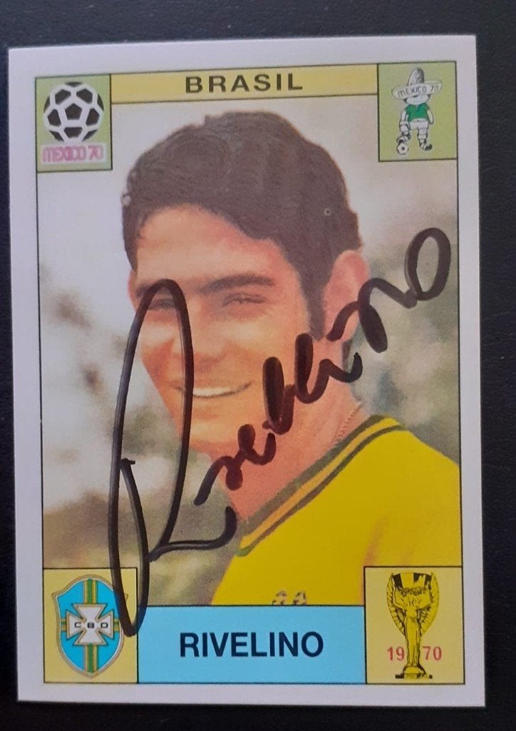 Panini 1970 Rivelino getekende sticker, Collections, Enlèvement ou Envoi, Comme neuf, Affiche, Image ou Autocollant