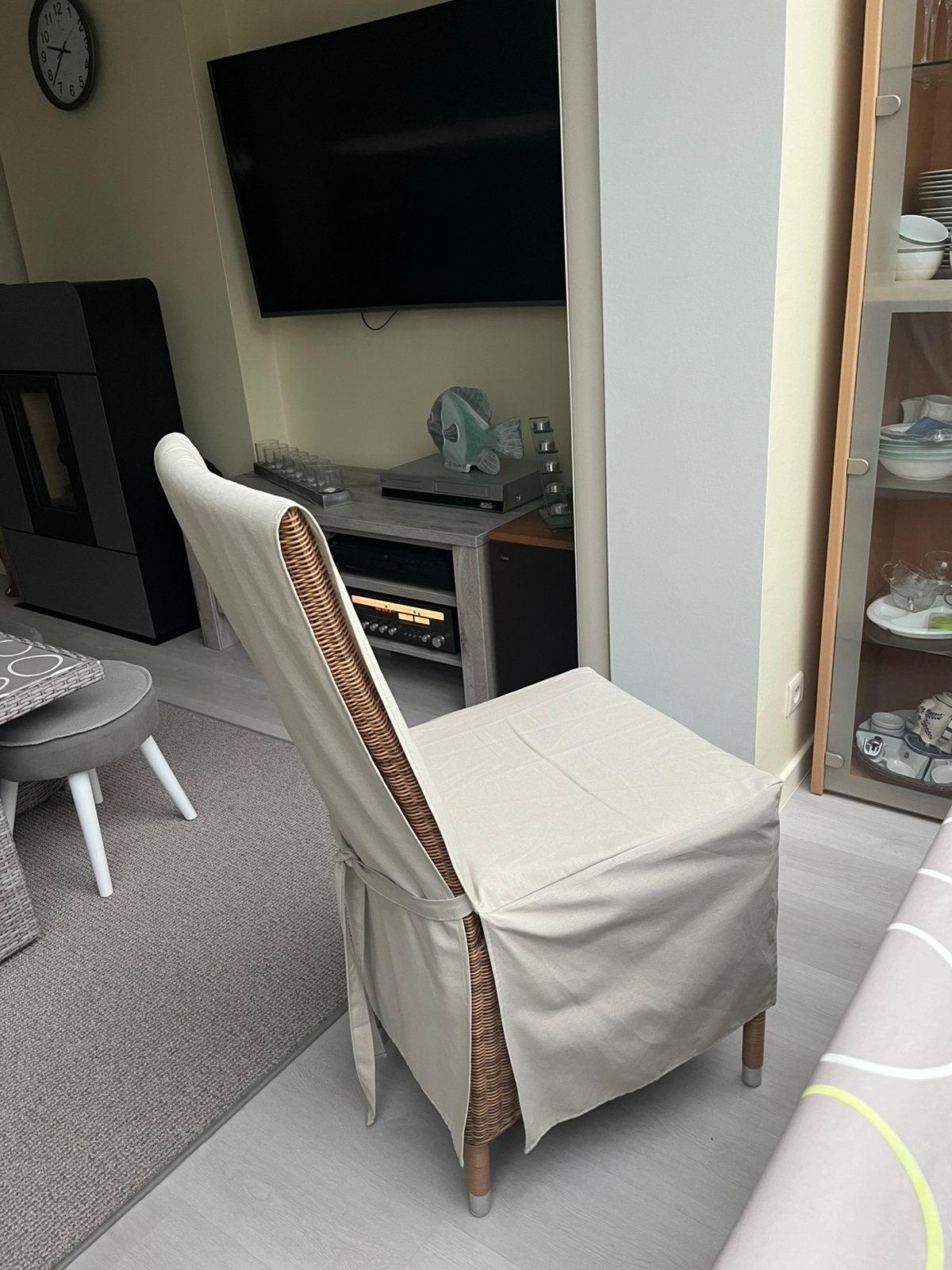 Housse de chaise avec nœud - 6 pièces, Enlèvement, Comme neuf, Gris, Textile