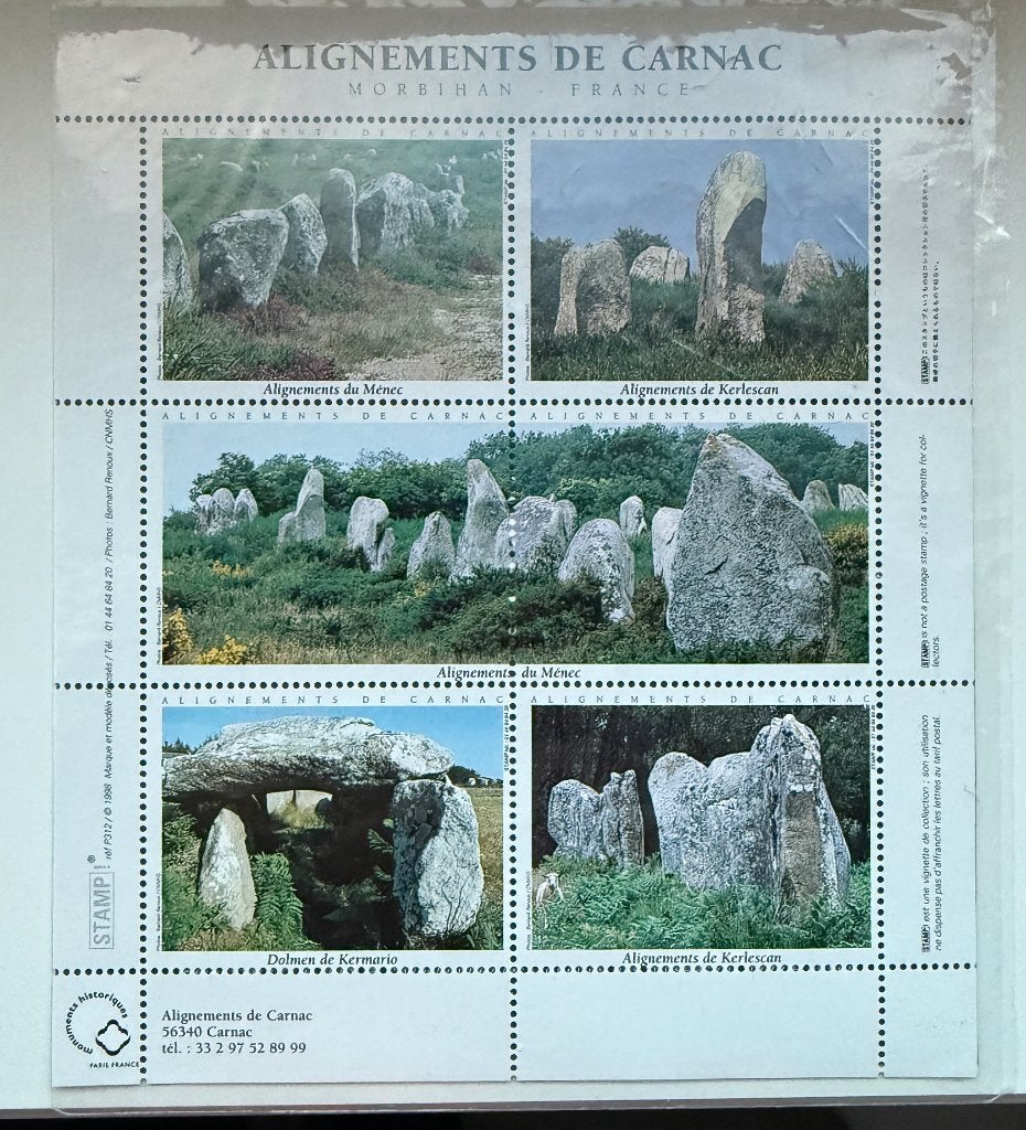 Filatelistisch herdenkingsvel: Alignements de Carnac, 1998, Postzegels en Munten, Ophalen of Verzenden, Zonder stempel, Postfris