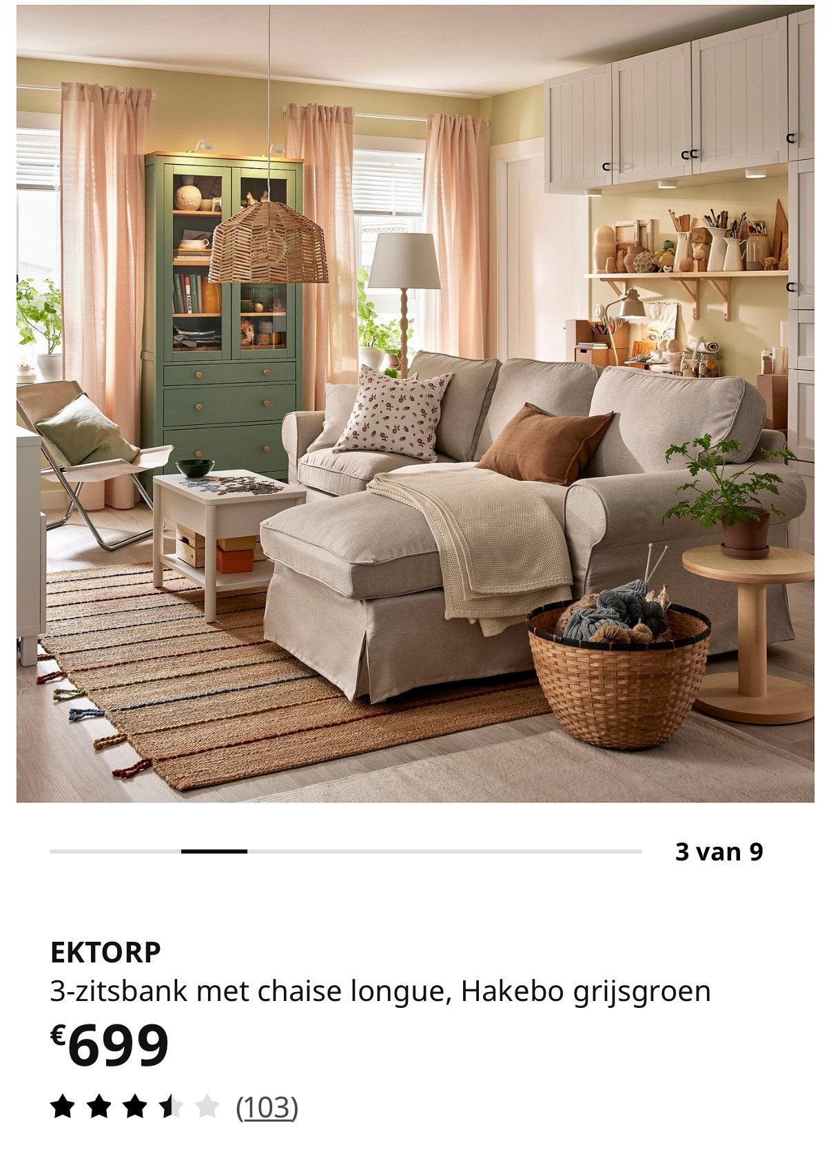 IKEA Ektorp zetel met chaise lounge + voetbank, Huis en Inrichting, Ophalen, Driepersoons, Zo goed als nieuw, 200 tot 250 cm