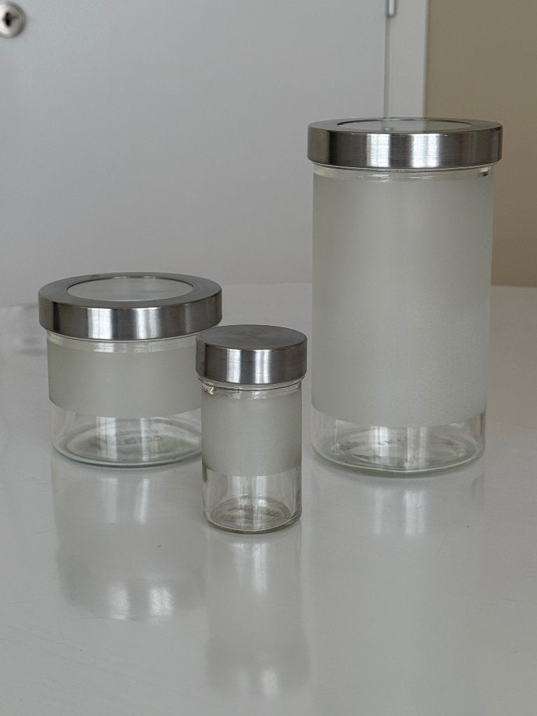 IKEA Glazen Voorraadpotten met Metalen Deksels – Set van 3, Ophalen, Gebruikt, IKEA