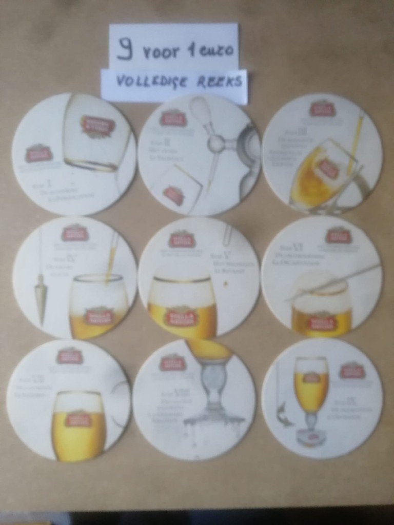 Volledige reeks bierviltjes Stella Artois - 9 stappen - €1, Verzamelen, Ophalen of Verzenden, Viltje(s), Stella Artois