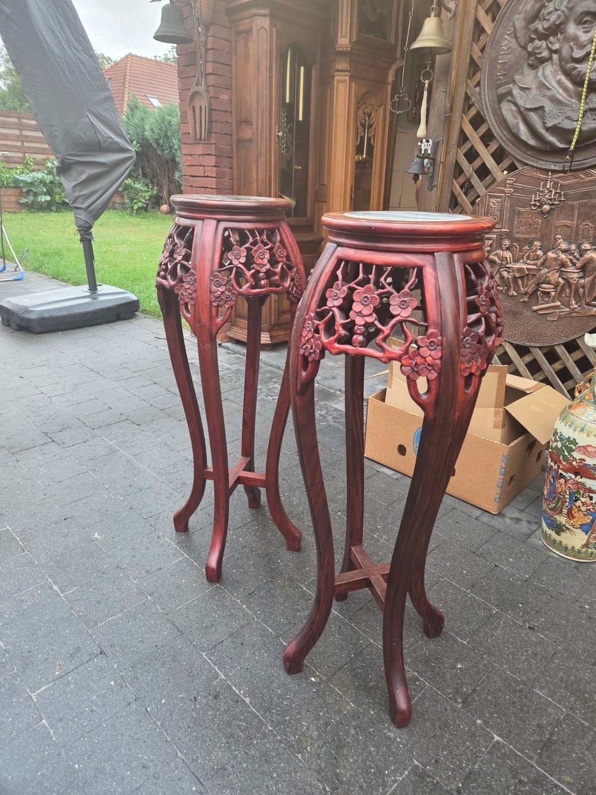 2 antieke chineese tafels met marmer, Ophalen