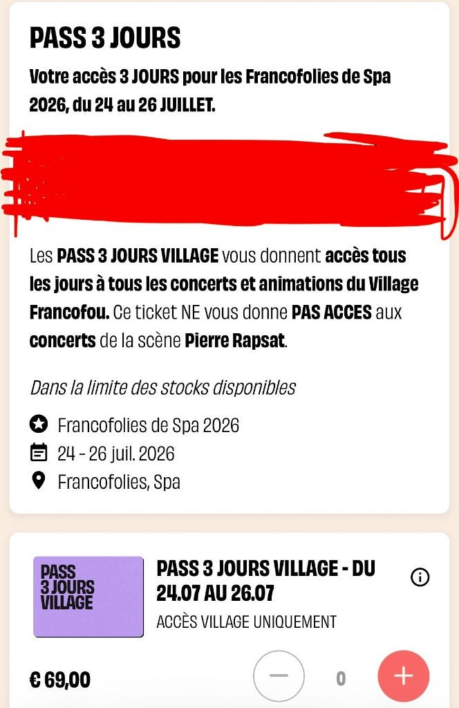 À vendre prix coûtant prévente, Tickets & Billets, Événements & Festivals, Une personne, Plusieurs jours