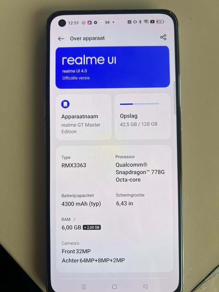 Smartphone Realme GT 5G Master Edition, Classique ou Candybar, 6 mégapixels ou plus, Enlèvement, Sans abonnement