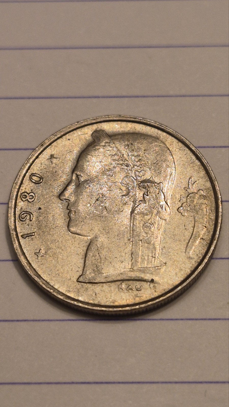 1 frank type Ceres 1980 vl met knobbel achter het oor, Postzegels en Munten, Ophalen of Verzenden, Overig, Losse munt