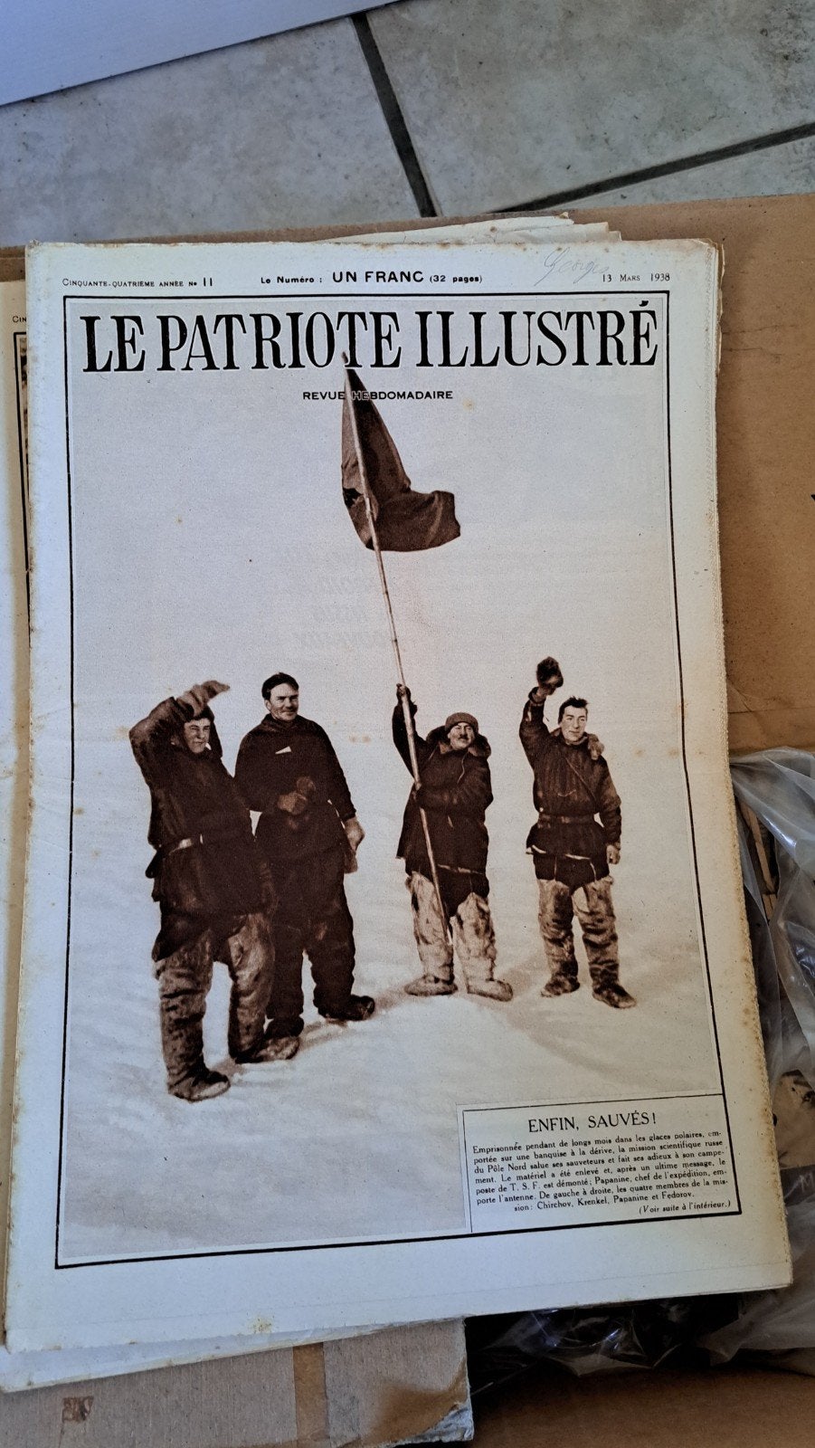 Revue Le Patriote Illustré-13 Mars 1938 -Sauvetage Pôle Nord, Antiquités & Art, Enlèvement ou Envoi