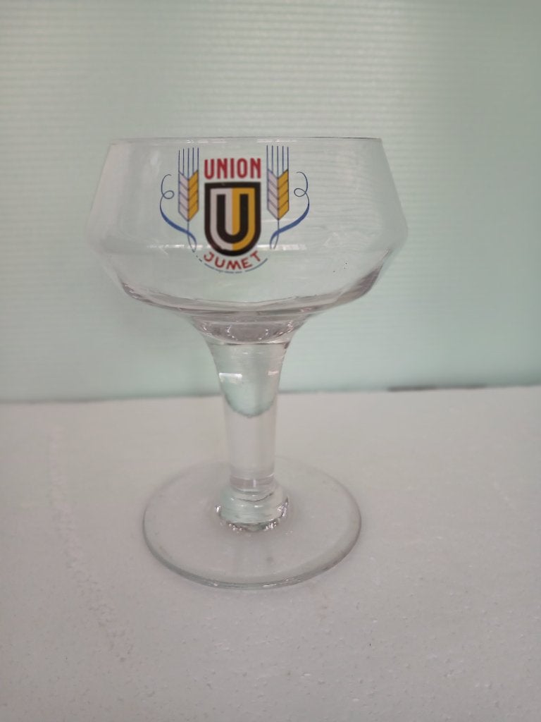 Ancien verre sur pied UNION de la Brie Union de Jumet, Collections, Marques de bière, Enlèvement ou Envoi, Comme neuf, Verre ou Verres