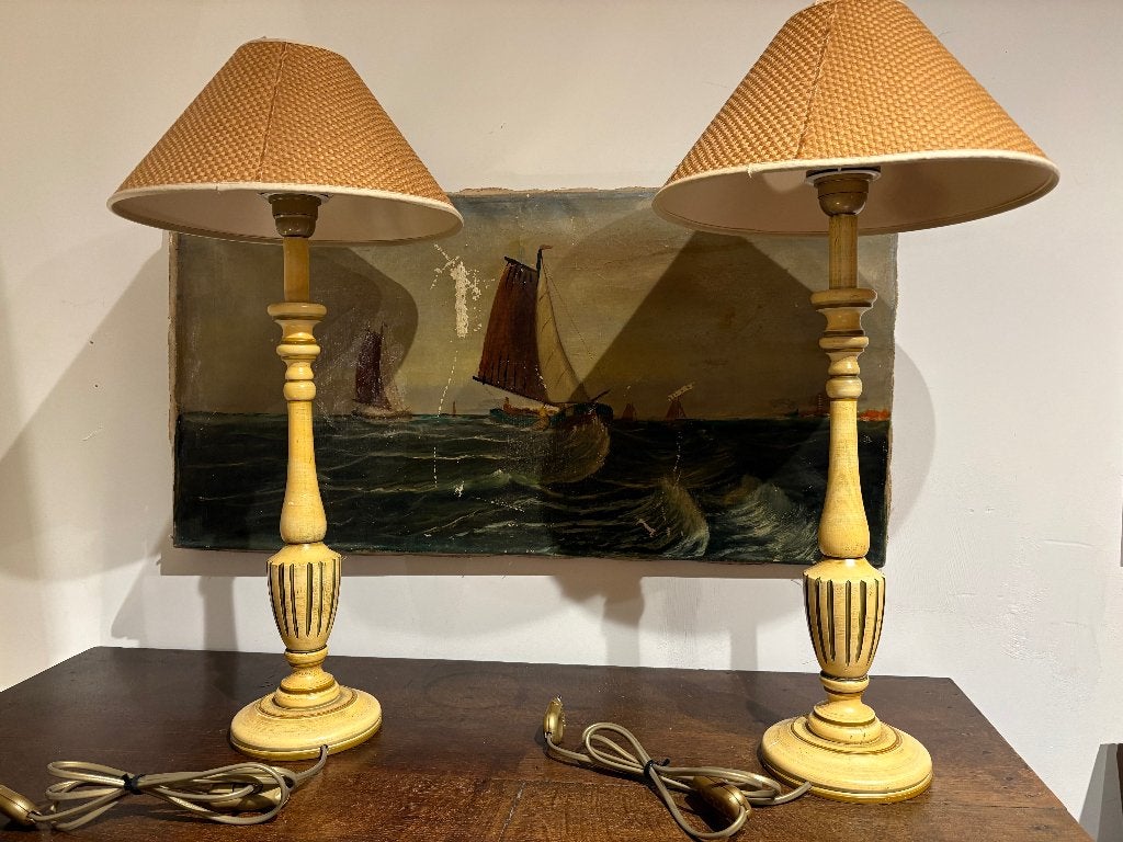 Set Klassieke Houten Tafellampen., Antiek en Kunst, Ophalen of Verzenden